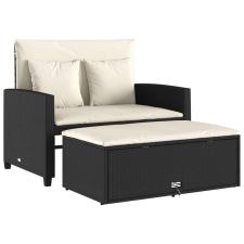 vidaXL 2 személyes fekete polyrattan kerti kanapé párnával (365131) kerti bútor