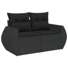 vidaXL 2 személyes fekete polyrattan kerti kanapé párnával (365973) kerti bútor