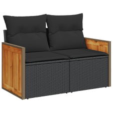vidaXL 2 személyes fekete polyrattan kerti kanapé párnával (365979) kerti bútor