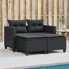 vidaXL 2 személyes fekete polyrattan kerti kanapé zsámollyal kerti bútor