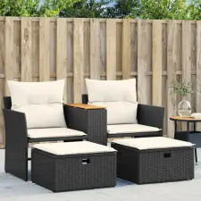 vidaXL 2 személyes fekete polyrattan kerti kanapé zsámollyal kerti bútor