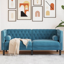 vidaXL 2 személyes kék bársony Chesterfield kanapé hengerpárnákkal bútor