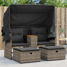 vidaXL 2 személyes kerti kanapé baldachinnal/székkel, szürke polyrattan kerti bútor