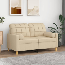 vidaXL 2 személyes krémszínű szövet kanapé díszpárnákkal 120 cm bútor