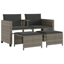 vidaXL 2 személyes szürke polyrattan kerti kanapé asztallal/székkel (368418) kerti bútor