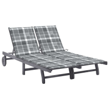 vidaXL 2 személyes szürke tömör akácfa kerti napozóágy párnával kerti bútor