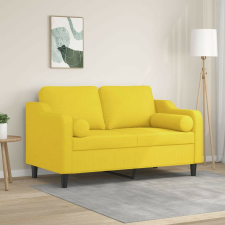 vidaXL 2 személyes világossárga szövet kanapé díszpárnákkal 120 cm bútor