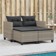vidaXL 2 személyes világosszürke polyrattan kerti kanapé zsámolyokkal kerti bútor
