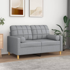vidaXL 2 személyes világosszürke szövet kanapé díszpárnákkal 120 cm bútor