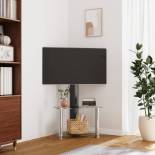 vidaXL 2 szintes fekete és ezüst sarok TV-állvány 32-70 hüvelyk bútor