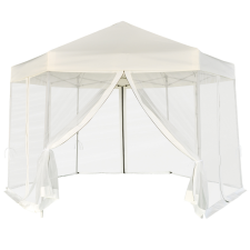 vidaXL 3,6x3,1 m hatszög alapú pop up party sátor 6 oldalfallal, krémfehér színben sátor