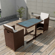 vidaXL 3 darabos barna polyrattan bisztrószett párnákkal kerti bútor