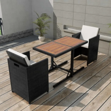 vidaXL 3 darabos fekete polyrattan bisztrószett párnákkal kerti bútor