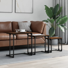 vidaXL 3 db barna tölgyszínű szerelt fa rakásolható dohányzóasztal bútor
