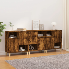 vidaXL 3 db füstös tölgy színű szerelt fa tálalószekrény 60x35x70 cm bútor