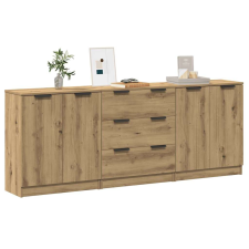 vidaXL 3 db kézműves tölgy színű szerelt fa tálalószekrény 60x30x70 cm bútor