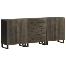 vidaXL 3 db-os komódok fekete 60x33x75 cm tömör fa mangó bútor