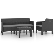 vidaXL 3 részes antracit PP rattan kerti bútorgarnitúra párnákkal (3079678) kerti bútor
