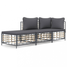 vidaXL 3-részes antracitszürke polyrattan kerti ülőgarnitúra párnákkal kerti bútor
