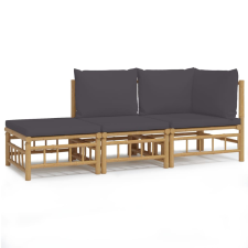 vidaXL 3 részes bambusz kerti ülőgarnitúra sötétszürke párnákkal (3155236) kerti bútor