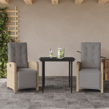 vidaXL 3 részes bézs polyrattan bisztrógarnitúra párnával kerti bútor