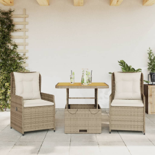 vidaXL 3 részes bézs polyrattan bisztrógarnitúra párnával kerti bútor