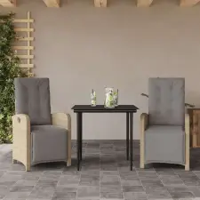 vidaXL 3 részes bézs polyrattan bisztrógarnitúra párnával bútor