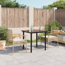 vidaXL 3 részes bézs polyrattan kerti étkezőgarnitúra párnákkal kerti bútor