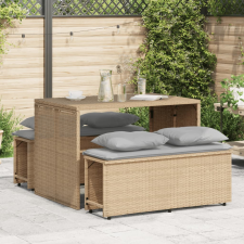 vidaXL 3 részes bézs polyrattan kerti étkezőgarnitúra párnákkal kerti bútor