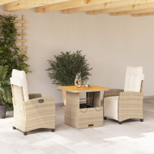 vidaXL 3 részes bézs polyrattan kerti étkezőgarnitúra párnákkal kerti bútor