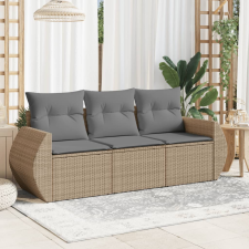 vidaXL 3 részes bézs polyrattan kerti ülőgarnitúra párnákkal kerti bútor