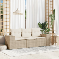 vidaXL 3 részes bézs polyrattan kerti ülőgarnitúra párnákkal kerti bútor