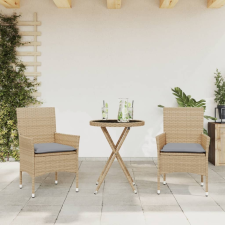 vidaXL 3 részes bézs polyrattan/üveg bisztrógarnitúra párnával kerti bútor
