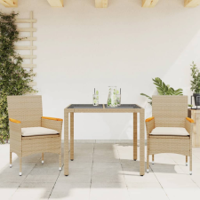 vidaXL 3 részes bézs polyrattan/üveg kerti étkezőgarnitúra párnákkal kerti bútor