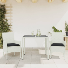 vidaXL 3 részes fehér polyrattan/üveg kerti étkezőgarnitúra párnákkal kerti bútor