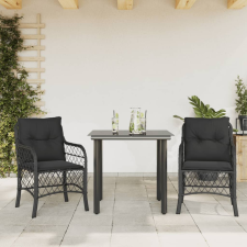 vidaXL 3 részes fekete polyrattan bisztrógarnitúra párnával kerti bútor