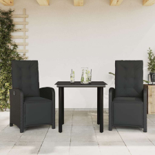 vidaXL 3 részes fekete polyrattan bisztrógarnitúra párnával kerti bútor