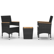 vidaXL 3 részes fekete polyrattan és akácfa bisztrószett (3058366) kerti bútor