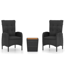 vidaXL 3 részes fekete polyrattan és akácfa kerti bisztrószett (3058537) kerti bútor