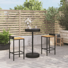 vidaXL 3-részes fekete polyrattan és tömör akácfa kerti bárszett kerti bútor