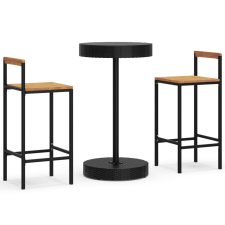 vidaXL 3 részes fekete polyrattan és tömör akácfa kerti bárszett (3187718) kerti bútor