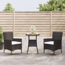 vidaXL 3-részes fekete polyrattan kerti bisztrógarnitúra párnákkal kerti bútor