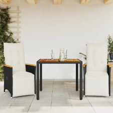 vidaXL 3 részes fekete polyrattan kerti bisztrógarnitúra párnákkal kerti bútor