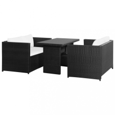 vidaXL 3-részes fekete polyrattan kerti bútorszett párnákkal kerti bútor
