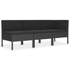 vidaXL 3 részes fekete polyrattan kerti bútorszett párnákkal (310203) kerti bútor