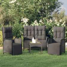 vidaXL 3 részes fekete polyrattan kerti étkezőgarnitúra párnákkal kerti bútor
