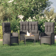 vidaXL 3 részes fekete polyrattan kerti étkezőgarnitúra párnákkal kerti bútor