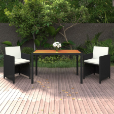 vidaXL 3 részes fekete polyrattan kerti étkezőgarnitúra párnákkal kerti bútor