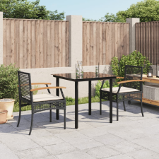 vidaXL 3 részes fekete polyrattan kerti étkezőgarnitúra párnákkal kerti bútor