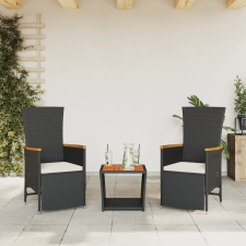 vidaXL 3 részes fekete polyrattan kerti étkezőgarnitúra párnákkal kerti bútor